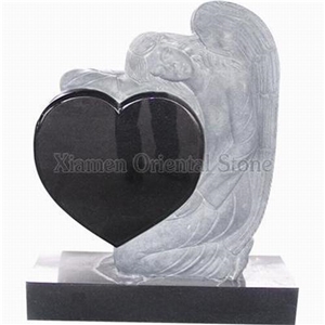 China Black Granite Heart Carving Headstones,Cemetery Engraved Tombstones,Western Style Single Monuments,White Stone Memorial Gravestones,Custom Tombstone Monument Design