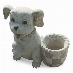 China Grey Granite Garden Landscaping Stones Carving Flower Pots, Outdoor Flower Vases, Exterior Planters, Flower Stand, Planter Pots, Dog Sculpture