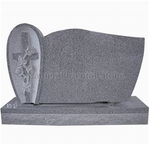 China Grey Padang Dark Granite Cross Carving Headstones, Cemetery Flower Engraved Tombstones, Western Style Single Monuments, Memorial Stone Gravestones, Custom Tombstone Monument Design