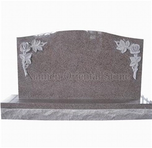 China Lu Red Granite Flower Carving Headstones, Cemetery Engraved Tombstones, Memorial Stone Gravestones, Western Style Single Monuments, European Custom Tombstone Monument Design