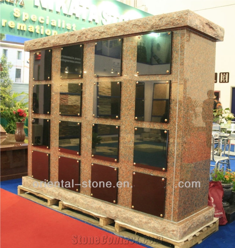 China Red Granite Natural Surface Cremation Columbarium, Cemetery Mausoleums Design, Black Granite Niches Columbariums Crypts