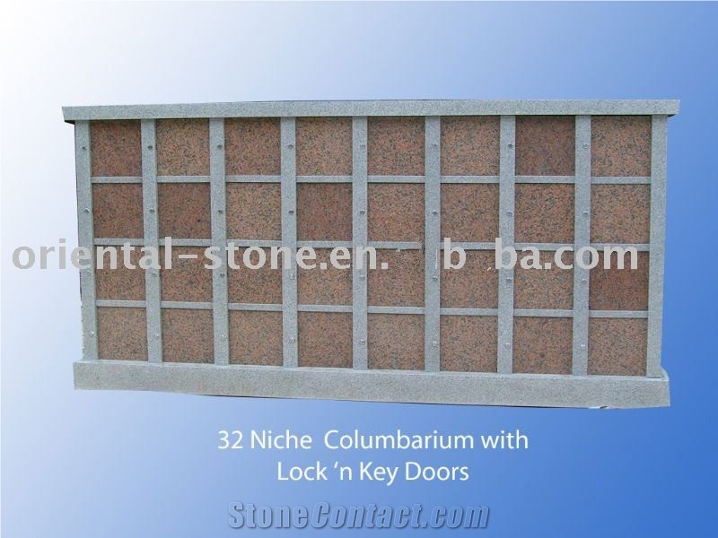China Red Jinghai Rongchen Granite Cremation Columbarium with Red Stone Niches Urns Columbariums
