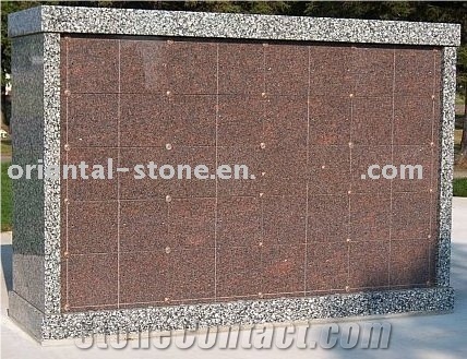 China Red Jinghai Rongchen Granite Cremation Columbarium with Red Stone Niches Urns Columbariums