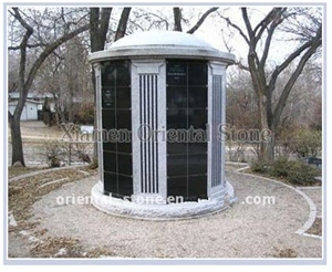 China White Granite Cremation Columbarium with Black Stone Niches Cemetery Columbariums, Cemetery Crypts Mausolumen Design
