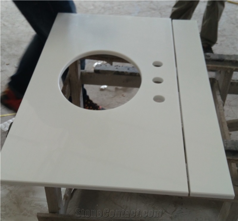 Crystallized Glass White Vanity Tops, Bathroom Tops, Counter Top with Hole Cutout