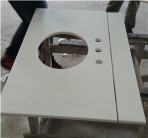 Crystallized Glass White Vanity Tops, Bathroom Tops, Counter Top with Hole Cutout
