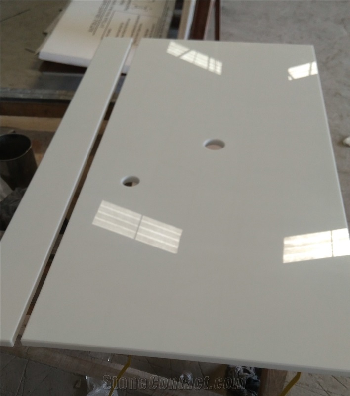 Crystallized Glass White Vanity Tops, Bathroom Tops, Counter Top with Hole Cutout