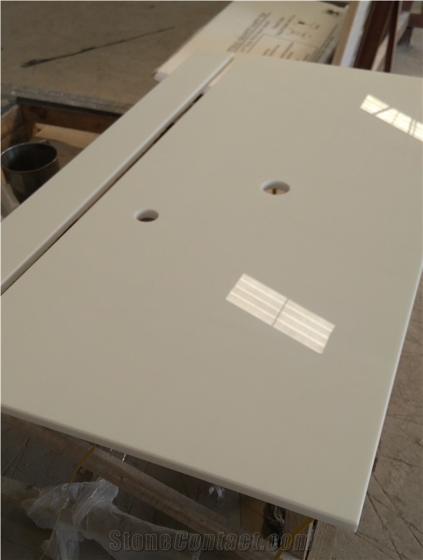 Crystallized Glass White Vanity Tops, Bathroom Tops, Counter Top with Hole Cutout