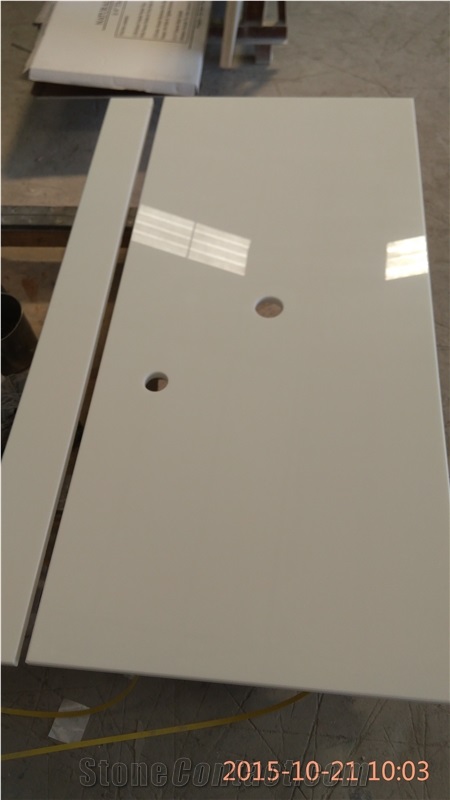 Crystallized Glass White Vanity Tops, Bathroom Tops, Counter Top with Hole Cutout