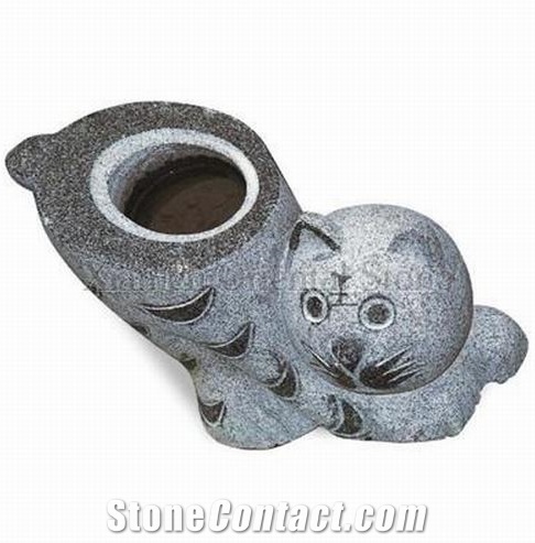 Grey Granite G603 Garden Exterior Flower Pots, Outdoor Landscaping Stone Flower Vases, Sculptured Planter Pots, Flower Stand
