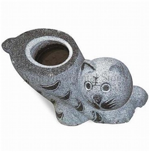 Grey Granite G603 Garden Exterior Flower Pots, Outdoor Landscaping Stone Flower Vases, Sculptured Planter Pots, Flower Stand