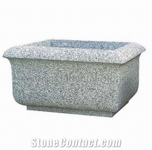 Outdoor Rectangle Granite Flower Pots, Garden Landscaping Stones Flower Stand, Exterior Planters, Flower Vases, Planter Pots