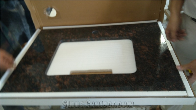 Tan Brown Granite Vanity Top Bathroom Top Counter Tops Brown Granite Rectangular Sink Hole Cut Out Vanity Tops