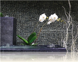 Light Black Pebble Stone Mosaic Wall Application Light Black Pebble Stone Mosaic Wall Application