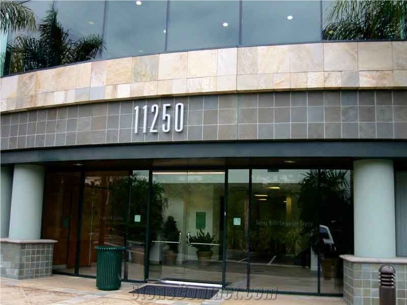Desert Gold Quartzite and Brazillian Green Slate Facade