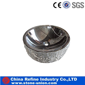 Black Polished Round Granite Washing Basins