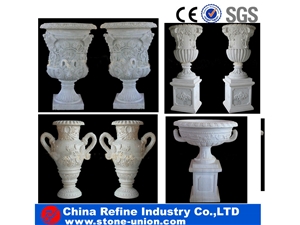 Marble Flower Vase Decorative Garden,Carved Flower Pot,Flower Stand,Exterior Flower Vase for Garden