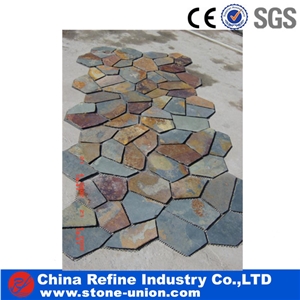 Pavers on Mesh for Walkway Garden Stepping,Cheap Beige Slate Flooring Tiles,Slate Tiles on Mesh,Garden Stepping Pavements,Slate Crazy Paver on Mesh