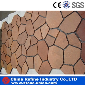 Pavers on Mesh for Walkway Garden Stepping,Cheap Beige Slate Flooring Tiles,Slate Tiles on Mesh,Garden Stepping Pavements,Slate Crazy Paver on Mesh