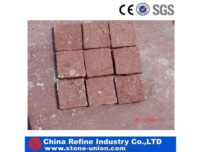 Red Granite Cube Stone China Red Granite , Red Granite Pavers Tiles , Granite Square Driveway Tiles & Outdoor Decorated Floor Granite Tiles