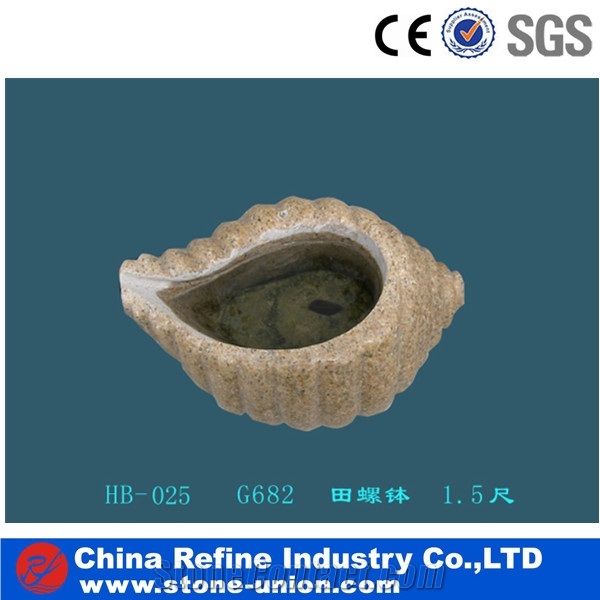 Seashell Stone Flower Pot, Yellow Granite Sculpture & Statue,Garden Flower Pot,Stone Planters , Flower Vase, Flower Stand, Exterior Flower Vase