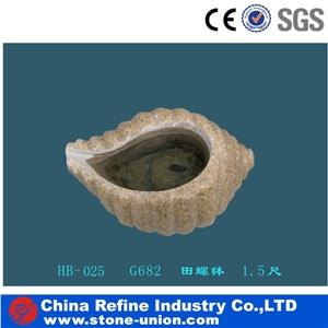 Seashell Stone Flower Pot, Yellow Granite Sculpture & Statue,Garden Flower Pot,Stone Planters , Flower Vase, Flower Stand, Exterior Flower Vase