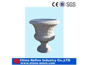 Stone Flowerpot for Garden Decoration, White Granite Flower Pot,Carved Flower Pot,Flower Stand,Exterior Flower Vase for Garden
