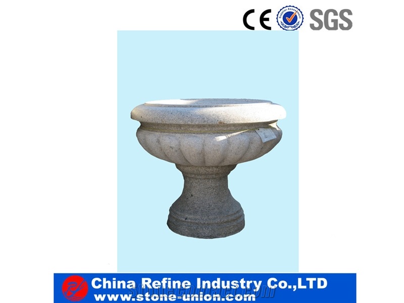 Stone Flowerpot for Garden Decoration, White Granite Flower Pot,Carved Flower Pot,Flower Stand,Exterior Flower Vase for Garden