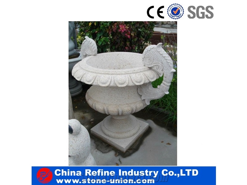 Stone Flowerpot for Garden Decoration, White Granite Flower Pot,Carved Flower Pot,Flower Stand,Exterior Flower Vase for Garden