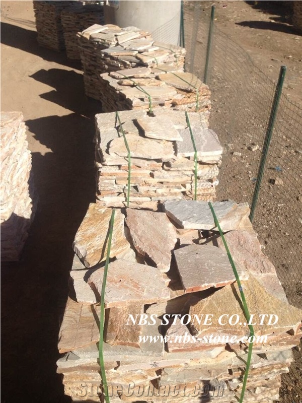 Yellow Slate Flagstone, Irregular Flagstones, Flagstone Road Paving