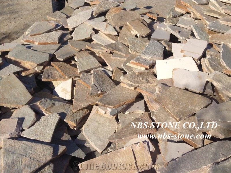 Yellow Slate Flagstone, Irregular Flagstones, Flagstone Road Paving