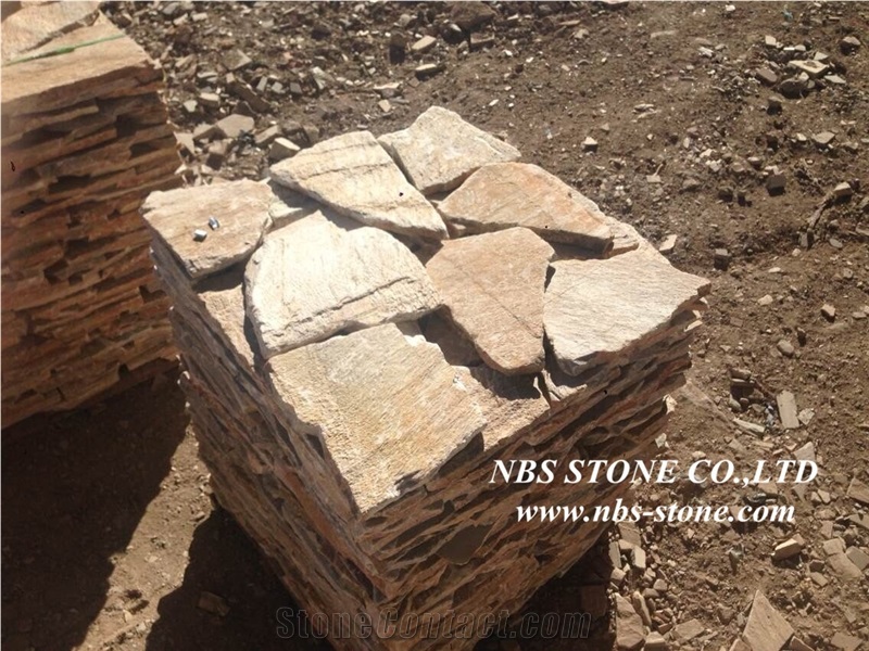 Yellow Slate Flagstone, Irregular Flagstones, Flagstone Road Paving