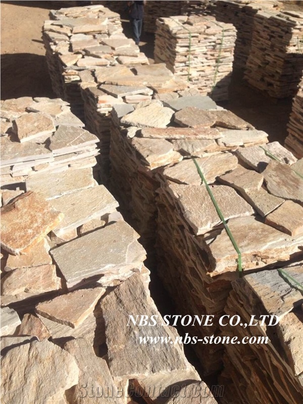 Yellow Slate Flagstone, Irregular Flagstones, Flagstone Road Paving