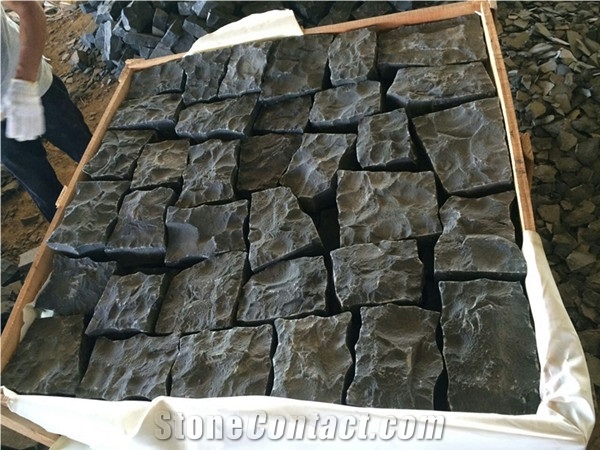 Zhangpu Black Basalt Irregular Black Basalt Split Face Cube Stone Pavers,Cobble Exterior Stone Garden Floor Paving