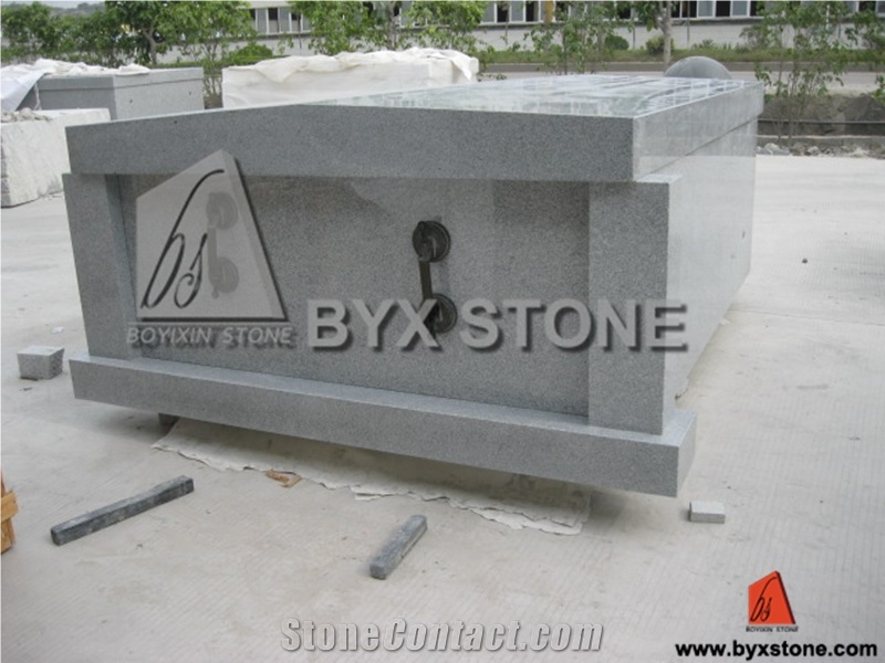 2 / Double Crypts Granite Cemetery Mausoleum / Tombstone, G633 Grey Granite Cemetery Mausoleum