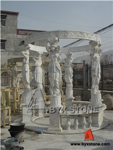 Marble Lady Carving Garden Gazebo for Outdoor Decoration, Hunan White Marble Garden Gazebo