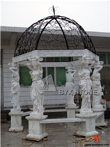 White Marble Gazebo with Cast Iron Roof for Out Decoration, Hunan White Marble Gazebo White Marble Gazebo with Cast Iron Roof for Out Decoration, Hunan White Marble Gazebo