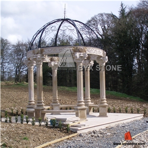 Yellow Granite Garden Gazebo with Cast Iron Roof, Golden Sand Beige Yellow Granite Garden Gazebo