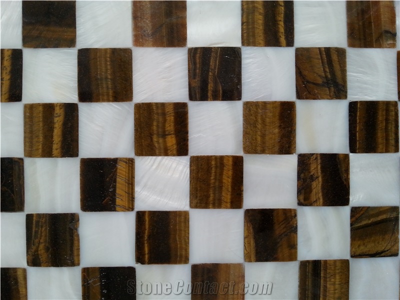 Tiger Yellow Gem Stone with Shell Gem Stone Wall Mosaic
