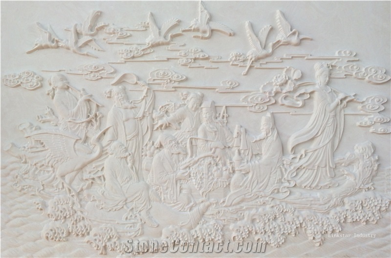 3d Decorative Interior Stone Wall Board Designs, White Quartzite Relief & Etching