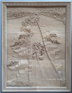 3d Natural Beige Sandstone Wall Clading Tile, Beige Sandstone Relief & Etching