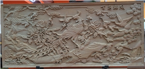 3d Sculpture Sandstone Wall Feature Tile, Beige Sandstone Relief & Etching