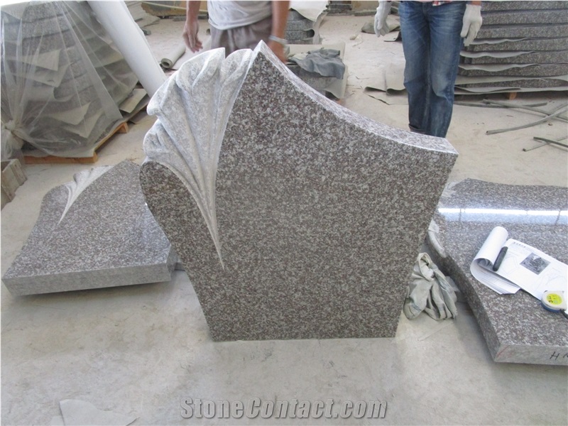 Bainbrook G664 Granite Tombstones, China Cheap Mountain Brown Engraved Headstones with Flowers, Trees, Cemtery Tombstones for Hungary Market