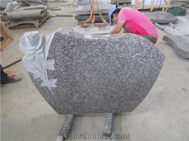Bainbrook G664 Granite Tombstones, China Cheap Mountain Brown Engraved Headstones with Flowers, Trees, Cemtery Tombstones for Hungary Market