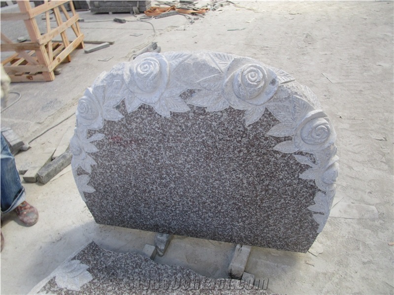 Bainbrook G664 Granite Tombstones, China Cheap Mountain Brown Engraved Headstones with Flowers, Trees, Cemtery Tombstones for Hungary Market