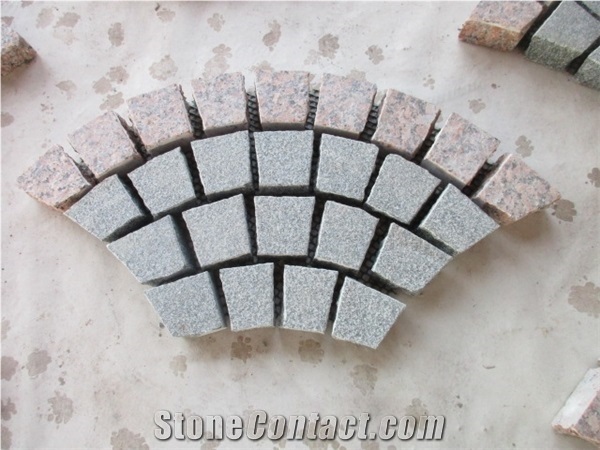 China Popular Cheap G654 Padang Dark Grey + G562 Maple Red Granite Flamed+ Natural Split Cube Stone Mesh Paving Sets, Cobble Stone Mesh Garden Stepping Pavements, Walkway, Driveway, Patio Pavers