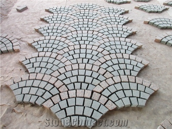 China Popular Cheap G654 Padang Dark Grey + G562 Maple Red Granite Flamed+ Natural Split Cube Stone Mesh Paving Sets, Cobble Stone Mesh Garden Stepping Pavements, Walkway, Driveway, Patio Pavers
