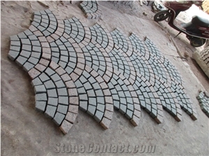 China Popular Cheap G654 Padang Dark Grey + G562 Maple Red Granite Flamed+ Natural Split Cube Stone Mesh Paving Sets, Cobble Stone Mesh Garden Stepping Pavements, Walkway, Driveway, Patio Pavers