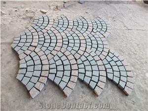 China Popular Cheap G654 Padang Dark Grey + G562 Maple Red Granite Flamed+ Natural Split Cube Stone Mesh Paving Sets, Cobble Stone Mesh Garden Stepping Pavements, Walkway, Driveway, Patio Pavers