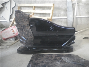 Indian Aurora and Absolute Black Granite Tombstones, Monuments; Composite Monuments for Lithuanian Market, Western Style Monuments Design